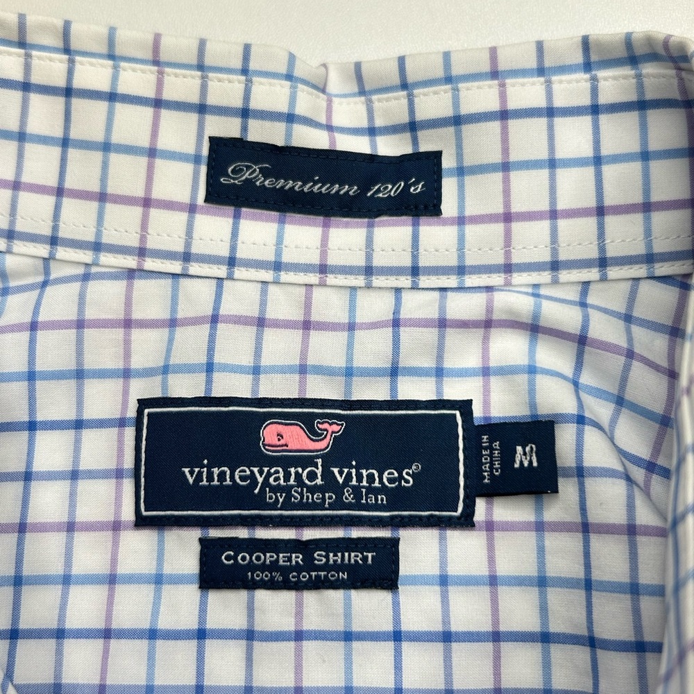 Vineyard Vines Cooper Shirt Size Medium 100% Cotton Blue Check Office Career - Picture 11 of 12